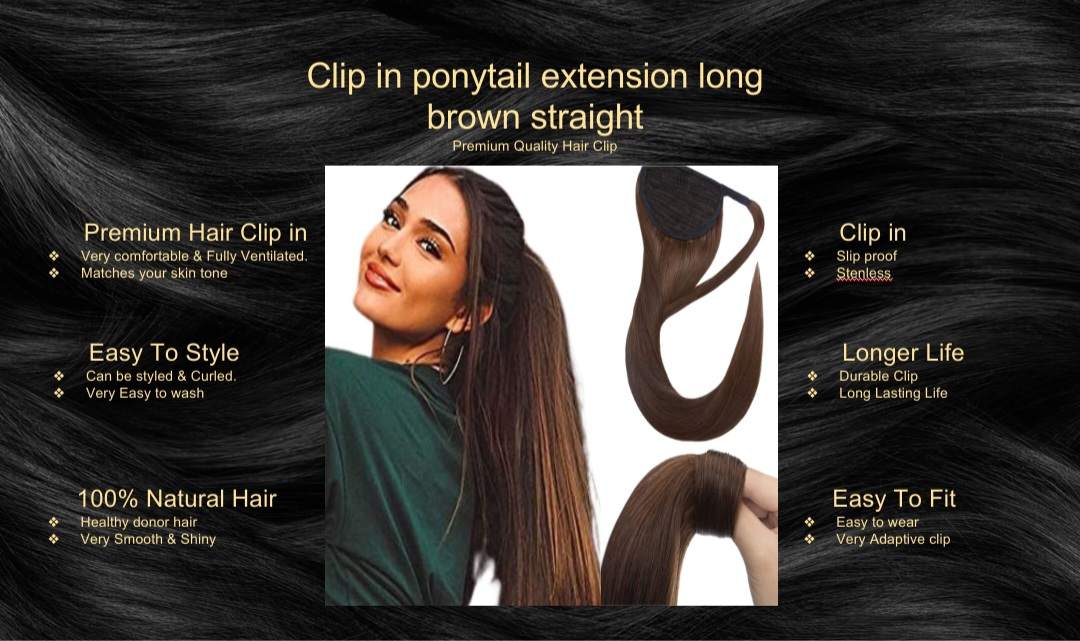 Clip In Ponytail Extension-Long Brown Straight5