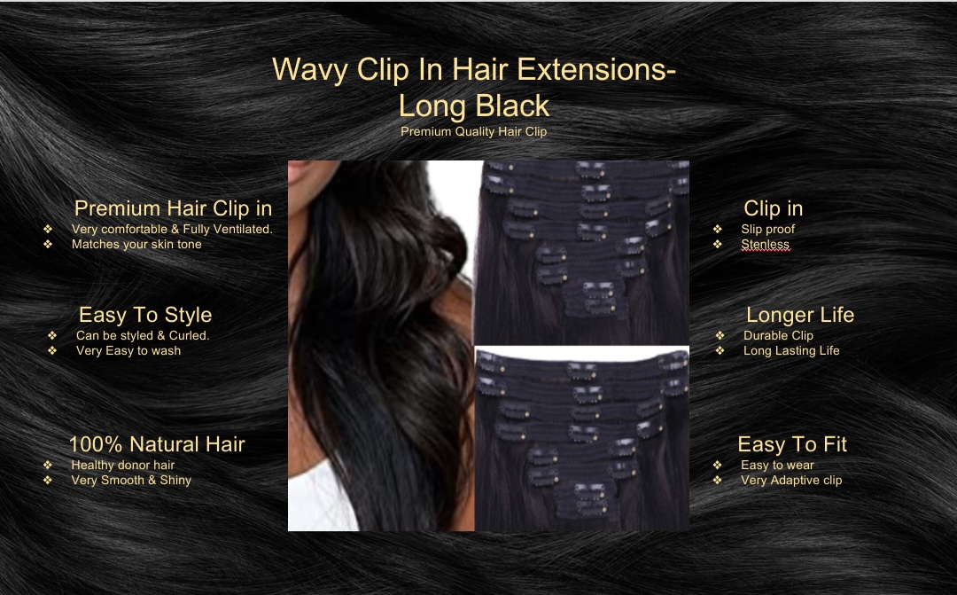 Wavy Clip In Hair Extension-Long-Black
