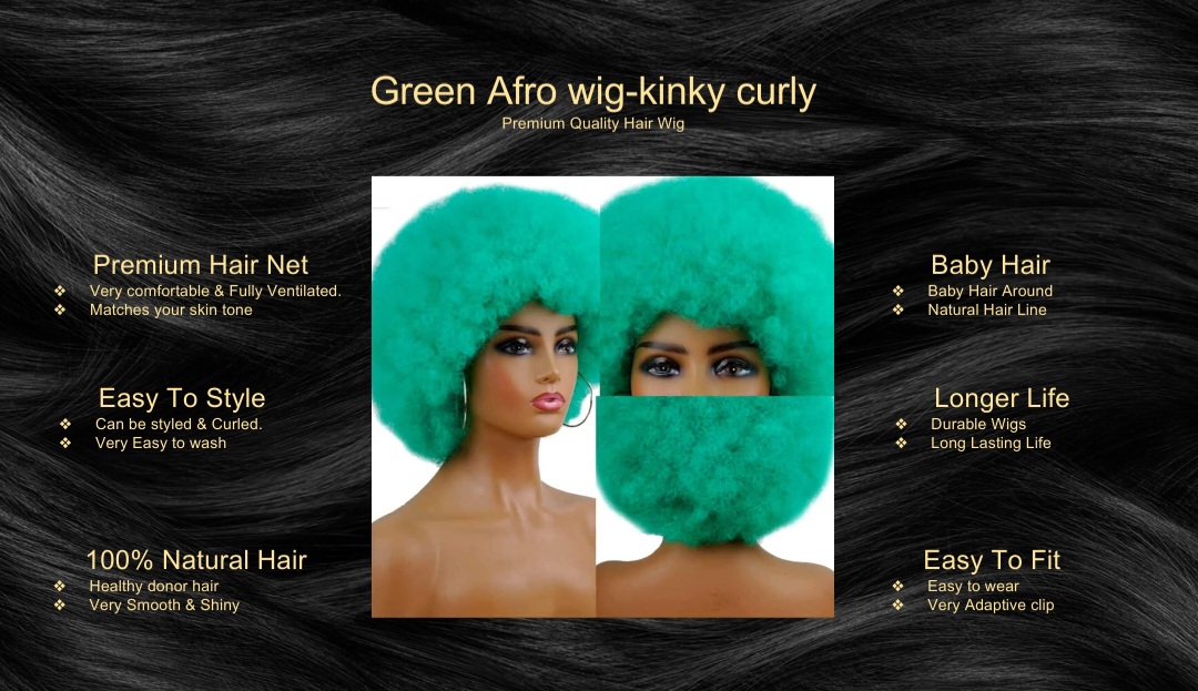 Green Afro wig-kinky curly5