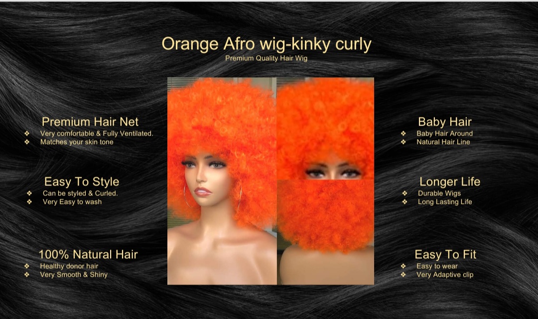 Orange Afro wig-kinky curly
