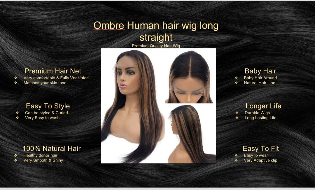 Ombre Human Hair Wigs-Long Straight