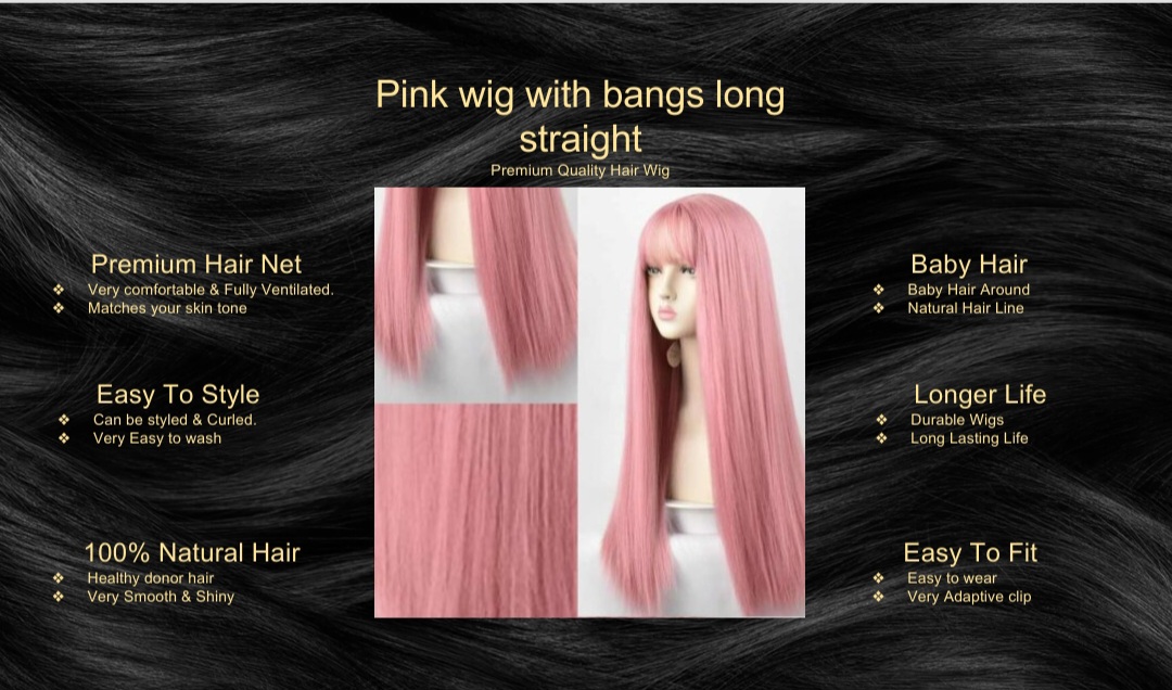 Pink Wig With Bangs-Long Straight5