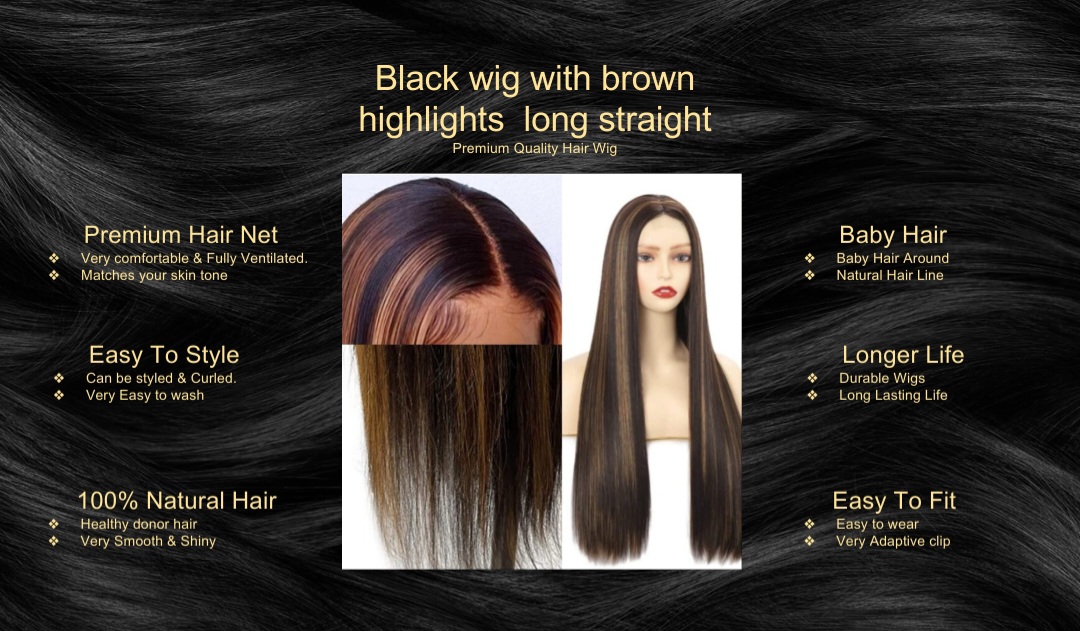 Black Wig With Brown Highlights-Long Straight5