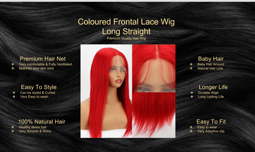 Coloured Frontal Lace Wig Long Straight Red5