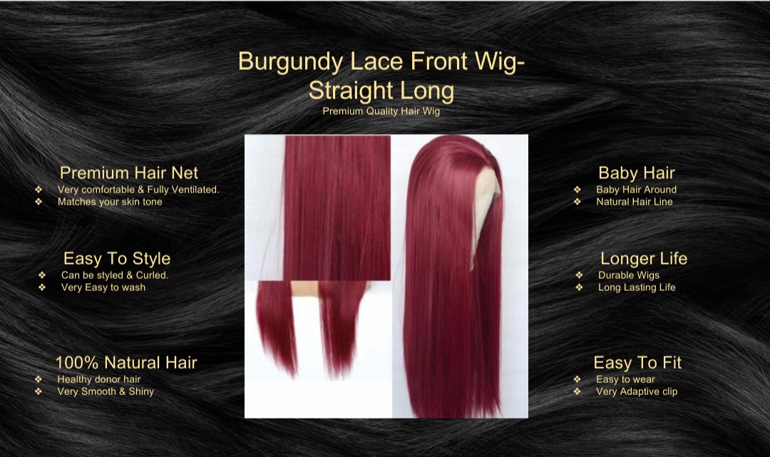 Burgundy lace front wig-Straight Long5