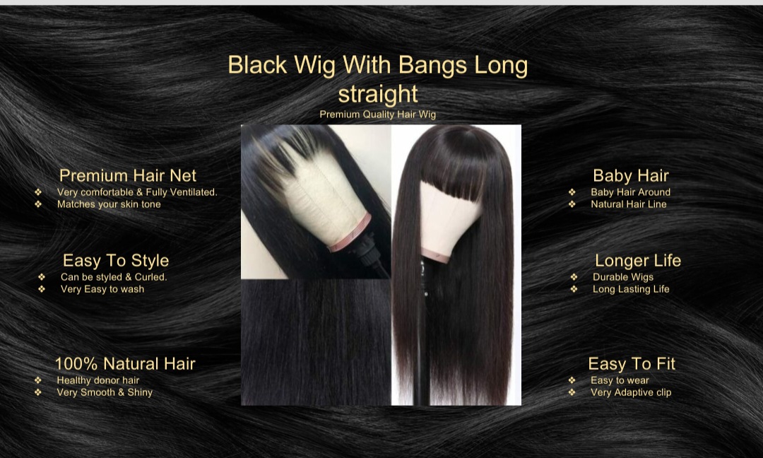 Black Wig With Bangs-Long5
