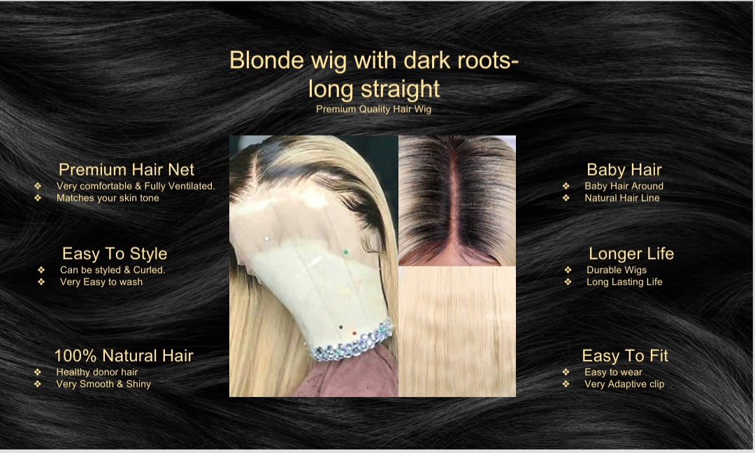 Blonde Wig With Dark Roots-Straight5