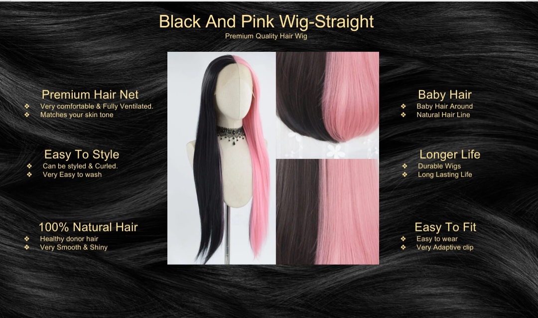 Black And Pink Wig-Straight5
