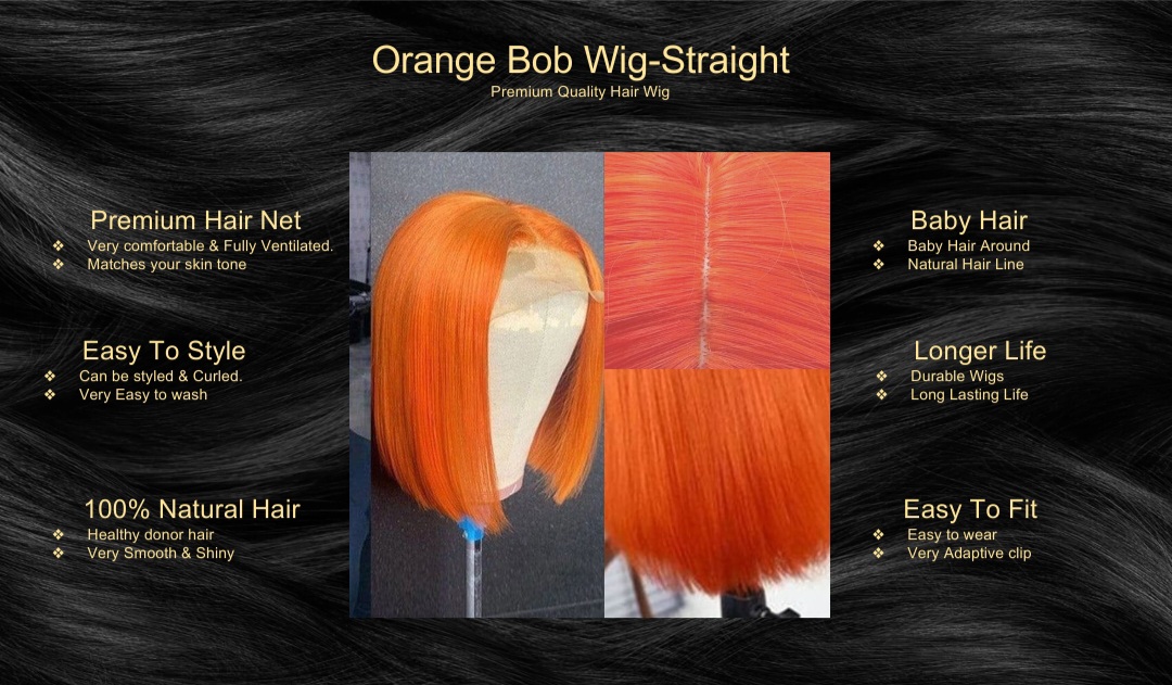 Orange Bob Wig-Straight Wig5