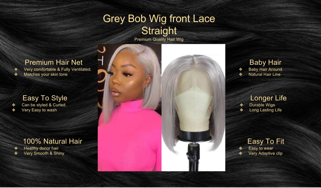 Grey Wig Bob-Front Lace5
