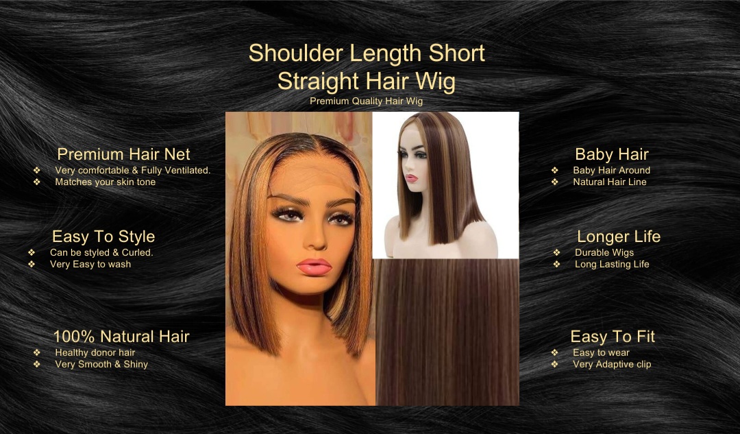 Shoulder Length Short Straight Hair With Highlights-Wig5