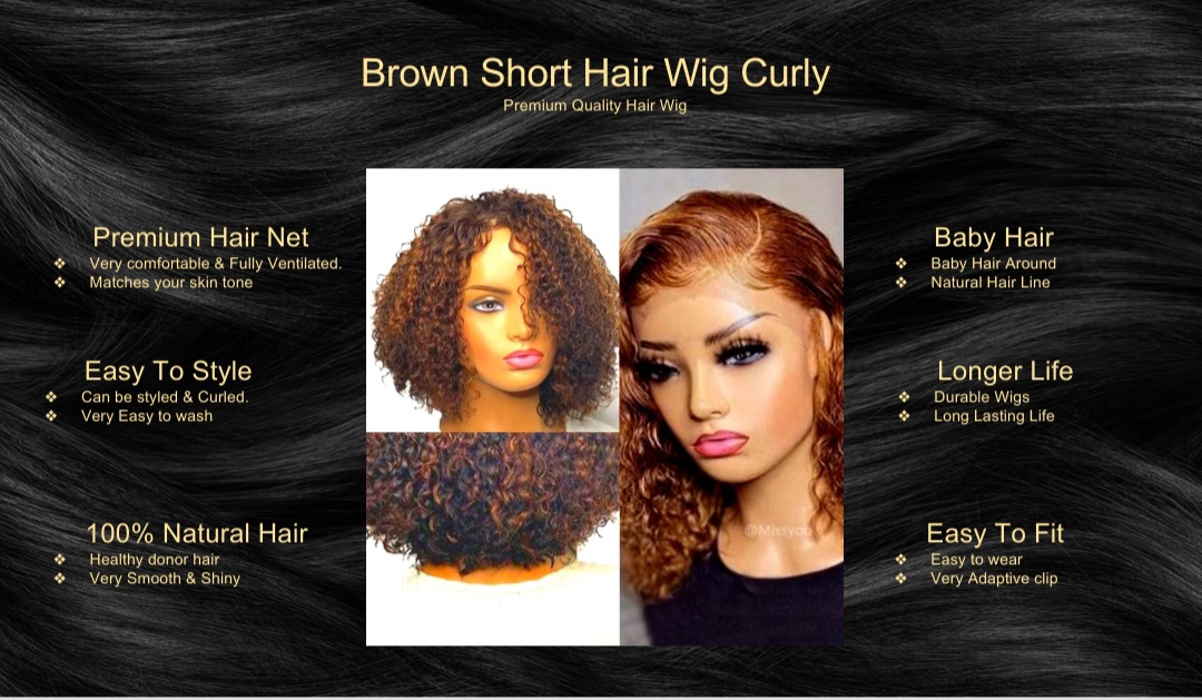 Brown Short Hair Wig-Bob Curly