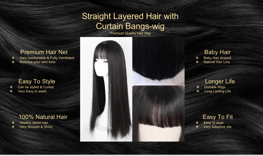 Straight Layered Hair With Curtain Bangs-Wig5