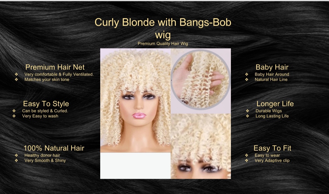 Curly Blonde Wig With Bangs-Bob5