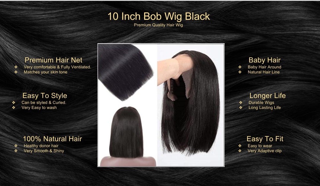10 Inch Bob Wig -Black5