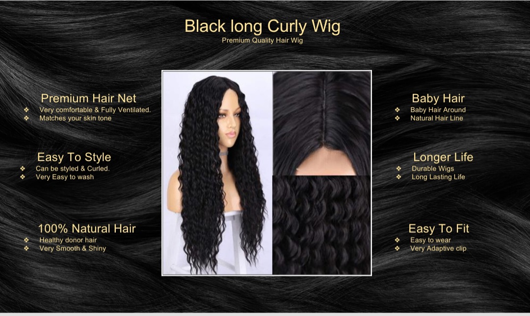 Black Long Curly Wig5