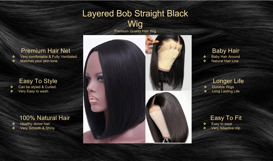 Layered Bob Straight Black Wig5
