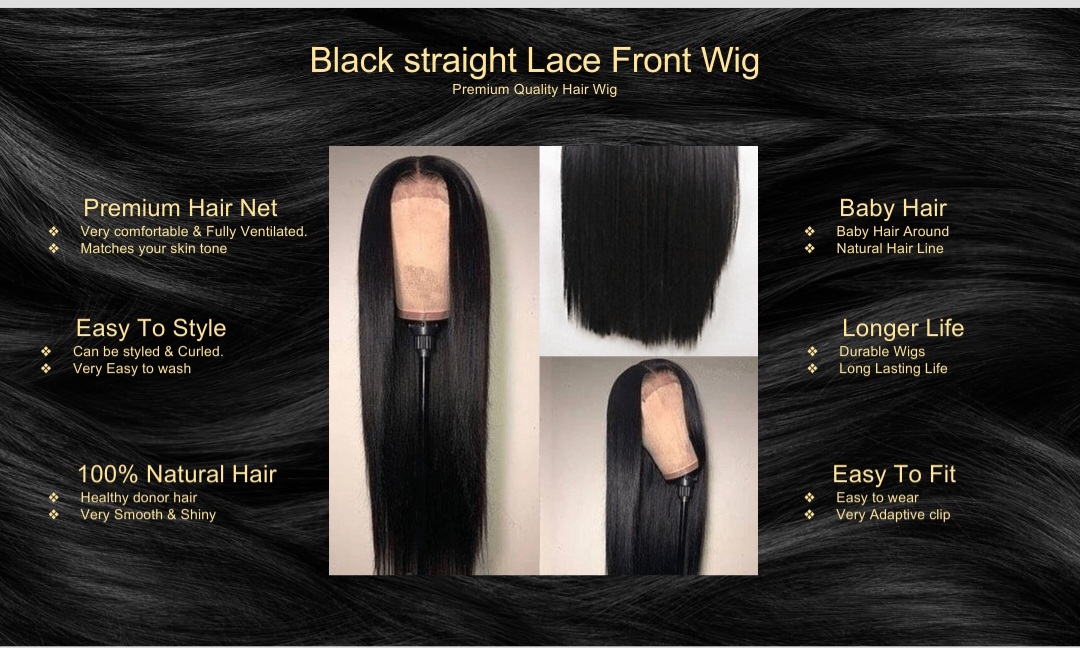 Black Straight Lace Front Wig5